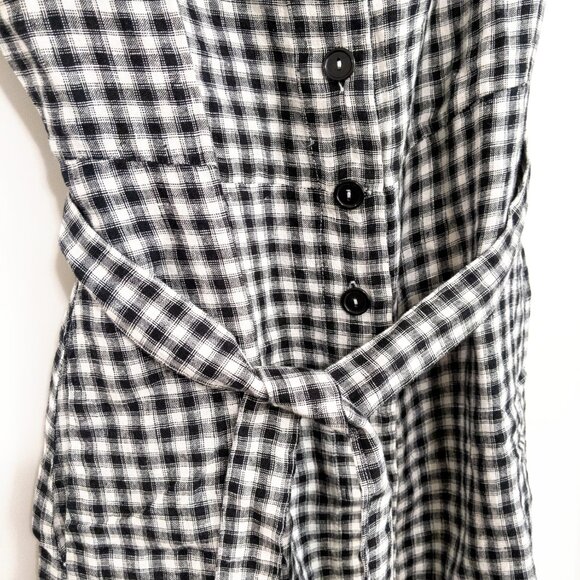 QUINCE XS 100% European Linen Button Front Dress in Classic Gingham Midi Belted - Picture 3 of 6